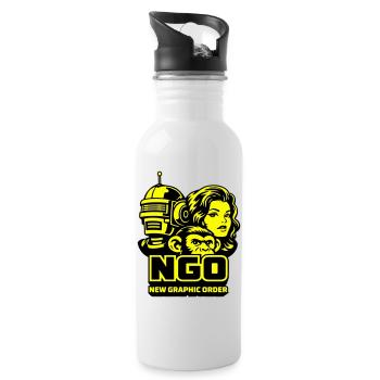 NGO Neon Pop Retro Portraits - Trinkflasche mit integriertem Trinkhalm - Weiß - Rechts
