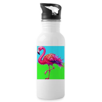 Flamingo - Trinkflasche mit integriertem Trinkhalm - Weiß - Rechts
