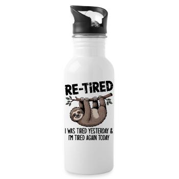 Re-tired – Design amusant pour la retraite - Gourde avec paille intégrée - blanc - Droite