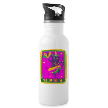 Mardi Gras Dancing Cat - Water bottle with straw - white - Right