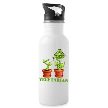 Vegetarian Carnivorous Plant Cartoon - Water bottle with straw - white - Right
