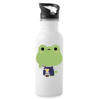 Kawaii Frog Barista - Water bottle with straw - white - Right