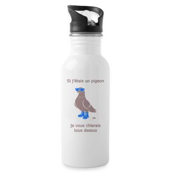Pigeon Provocateur Bottes Bleu Clair Humour - Gourde avec paille intégrée - blanc - Droite
