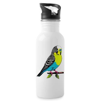 Bunter Papagei gelb blau Wellensittich auf Ast - Trinkflasche mit integriertem Trinkhalm - Weiß - Rechts