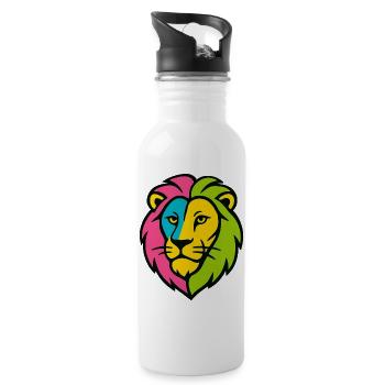 Farbenfroher Wildlöwe – Kunstfarben springen hervor - Trinkflasche mit integriertem Trinkhalm - Weiß - Rechts