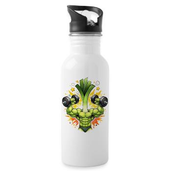 Strong Leek Bodybuilder Illustration - Water bottle with straw - white - Right