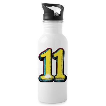 11 Zahl Bunt - Trinkflasche mit integriertem Trinkhalm - Weiß - Rechts