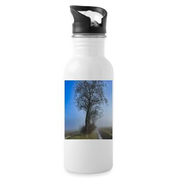 Lonely tree in morning mist - Water bottle with straw - white - Right