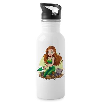 Green mermaid on pebble beach - Water bottle with straw - white - Right