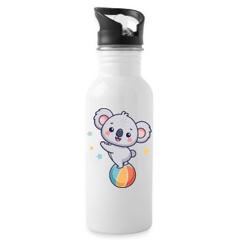 Koala-Jongleur auf bunter Ballon - Trinkflasche mit integriertem Trinkhalm - Weiß - Rechts
