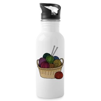 Knitting Colored Balls of Wool - Water bottle with straw - white - Right