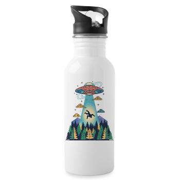 Bigfoot Alien Abduction Sasquatch UFO Spaceship - Water bottle with straw - white - Right