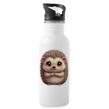 Cuddly Hedgehog Cartoon - Water bottle with straw - white - Right