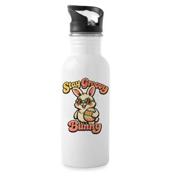 Retro Bunny with Sunglasses Easter Rabbit Ears - Water bottle with straw - white - Right