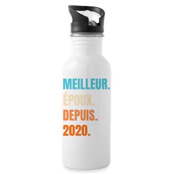Bester Ehemann seit 2020 Geschenk-Ehemann - Trinkflasche mit integriertem Trinkhalm - Weiß - Rechts