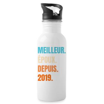 Bester Ehemann seit 2019 Geschenk-Ehemann - Trinkflasche mit integriertem Trinkhalm - Weiß - Rechts