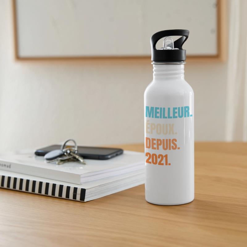 Bester Ehemann seit 2021 Geschenk-Ehemann Trinkflasche mit integriertem Trinkhalm