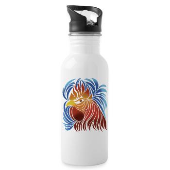 Hühner Fans -  Hahn - Gockel - Blumenhuhn - Bio - Trinkflasche mit integriertem Trinkhalm - Weiß - Rechts