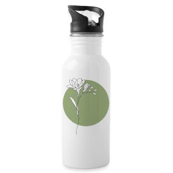Freesie Line Art Blumen Illustration   - Trinkflasche mit integriertem Trinkhalm - Weiß - Rechts