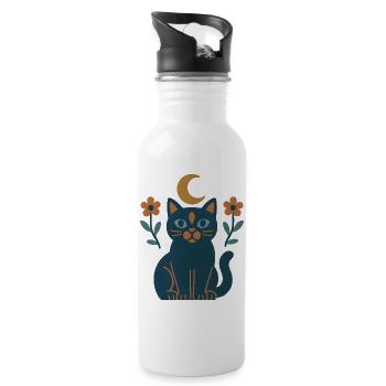 Mondschein Katzenträume - Trinkflasche mit integriertem Trinkhalm - Weiß - Rechts