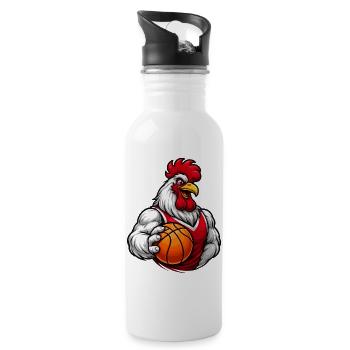 Basketball Huhn Mascot - Trinkflasche mit integriertem Trinkhalm - Weiß - Rechts