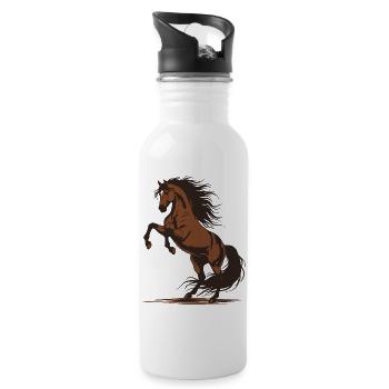Demonstration eines wilden Reithengstes mit springendem Pferd - Trinkflasche mit integriertem Trinkhalm - Weiß - Rechts