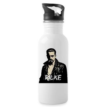 Noir Rebel Leather Rainer Maria Rilke Portrait - Water bottle with straw - white - Right