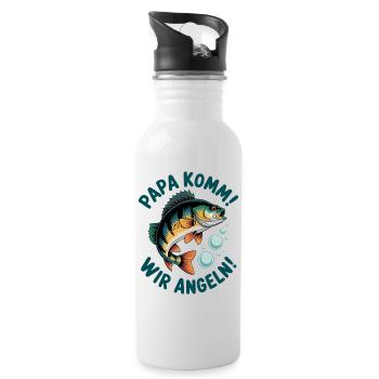 Papa komm! Wir Angeln - Trinkflasche mit integriertem Trinkhalm - Weiß - Rechts