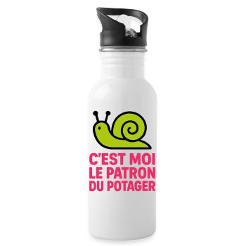 C'est Moi le Patron du Potager : Design Escargot - Gourde avec paille intégrée - blanc - Droite
