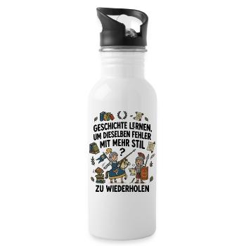 Ritter und Römer Illustration lustig - Trinkflasche mit integriertem Trinkhalm - Weiß - Rechts