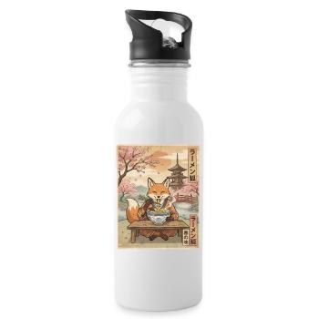 Fuchs Ramen Japanischer Vintage Stil - Trinkflasche mit integriertem Trinkhalm - Weiß - Rechts