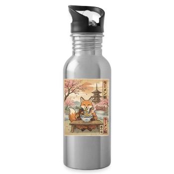 Fuchs Ramen Japanischer Vintage Stil - Trinkflasche mit integriertem Trinkhalm - Lightsilver - Rechts