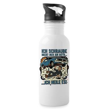 Autoschrauber Mechaniker Humor Spruch - Trinkflasche mit integriertem Trinkhalm - Weiß - Rechts