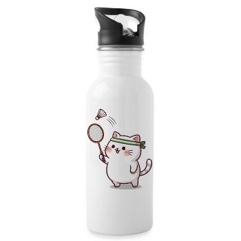 Cute cat playing badminton - Design sporti - Water bottle with straw - white - Right