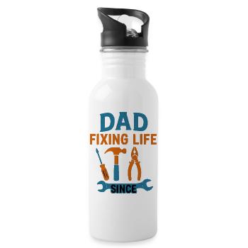 Dad: Fixing Life Since – The Gift for DIY - Water bottle with straw - white - Right
