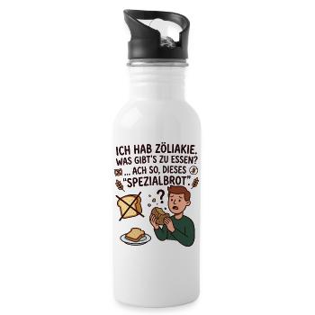 Zöliakie Brot Humor glutenfrei Spruch - Trinkflasche mit integriertem Trinkhalm - Weiß - Rechts