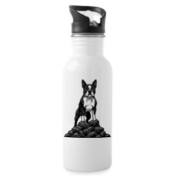Chien Boston Terrier sur Rocher Portrait Tuxedo - Gourde avec paille intégrée - blanc - Droite