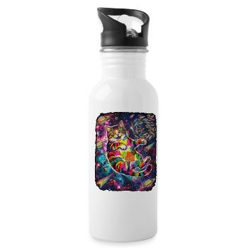 Funny Cat Space - Water bottle with straw - white - Right
