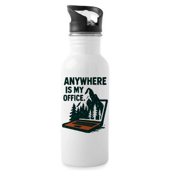 Office Nature Telecommuting Mountain - Water bottle with straw - white - Right