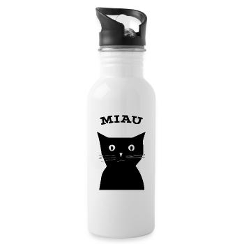 Katze - Trinkflasche mit integriertem Trinkhalm - Weiß - Rechts