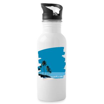 Strand Meer Palmen - Trinkflasche mit integriertem Trinkhalm - Weiß - Rechts