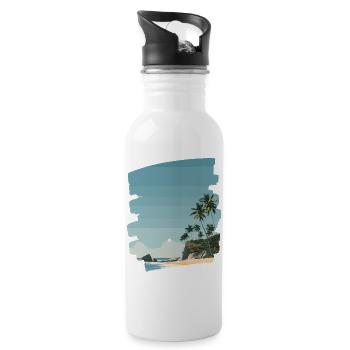 Sonnenuntergangsstrand mit Palmen - Trinkflasche mit integriertem Trinkhalm - Weiß - Rechts