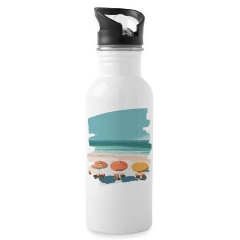 Strand Meer Palmen - Trinkflasche mit integriertem Trinkhalm - Weiß - Rechts