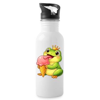 Süßer Frosch mit Eiskrone Sommer Eiscreme Cartoon - Water bottle with straw - white - Right