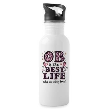 Pink Leopard Best Life Infirmière obstétricienne à Krankenschwester - Gourde avec paille intégrée - blanc - Droite