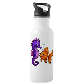 Seahorse meets goldfish friendship - Water bottle with straw - white - Right