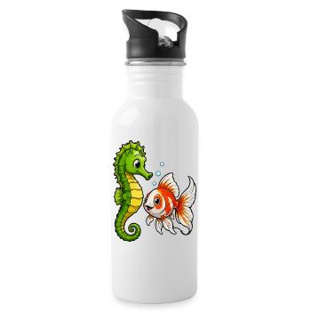 Unterwasserfreunde Seepferdchen Goldfisch - Trinkflasche mit integriertem Trinkhalm - Weiß - Rechts