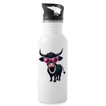 Schwarze Kuh  - Trinkflasche mit integriertem Trinkhalm - Weiß - Rechts
