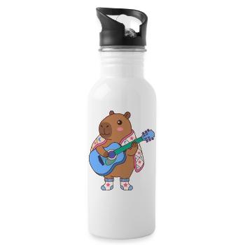 Guitar Capybara in Star Cape - Funny Kawaii animal - Water bottle with straw - white - Right