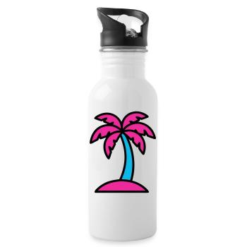 Neon Palme 90er Vaporwave - Trinkflasche mit integriertem Trinkhalm - Weiß - Rechts